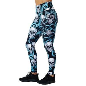 Constantly Varied Gear Black & Teal Skull Print High-Waist Leggings